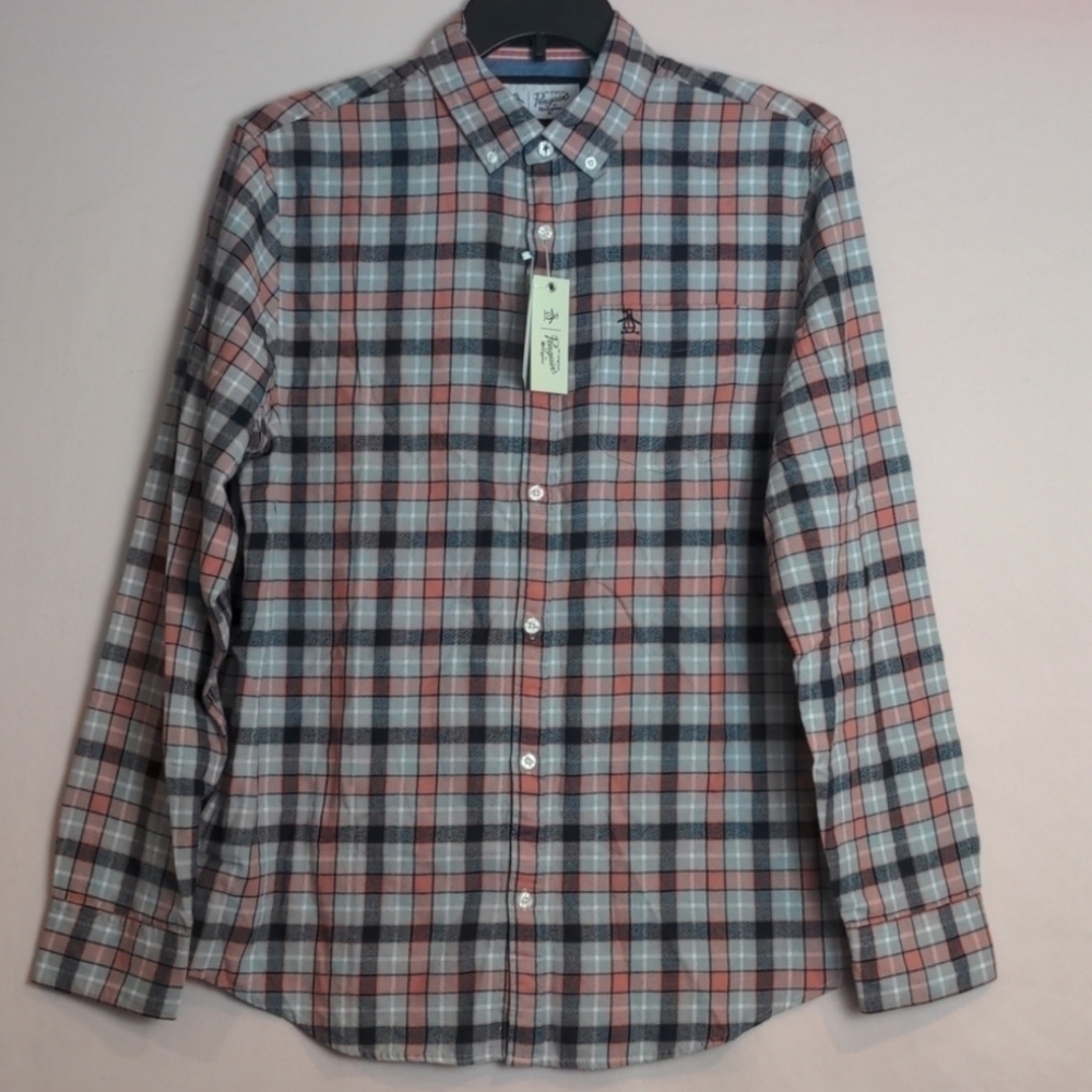 Original Penguin Lightweight 100% Cotton Plaid Long Sleeve Button Down Shirt